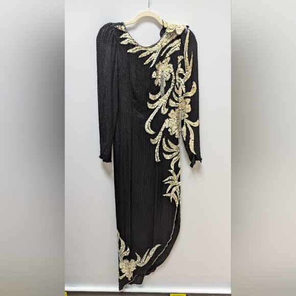 Alyce Designs Black/Beige Sequin Asymmetrical Dress - Picture 1 of 2